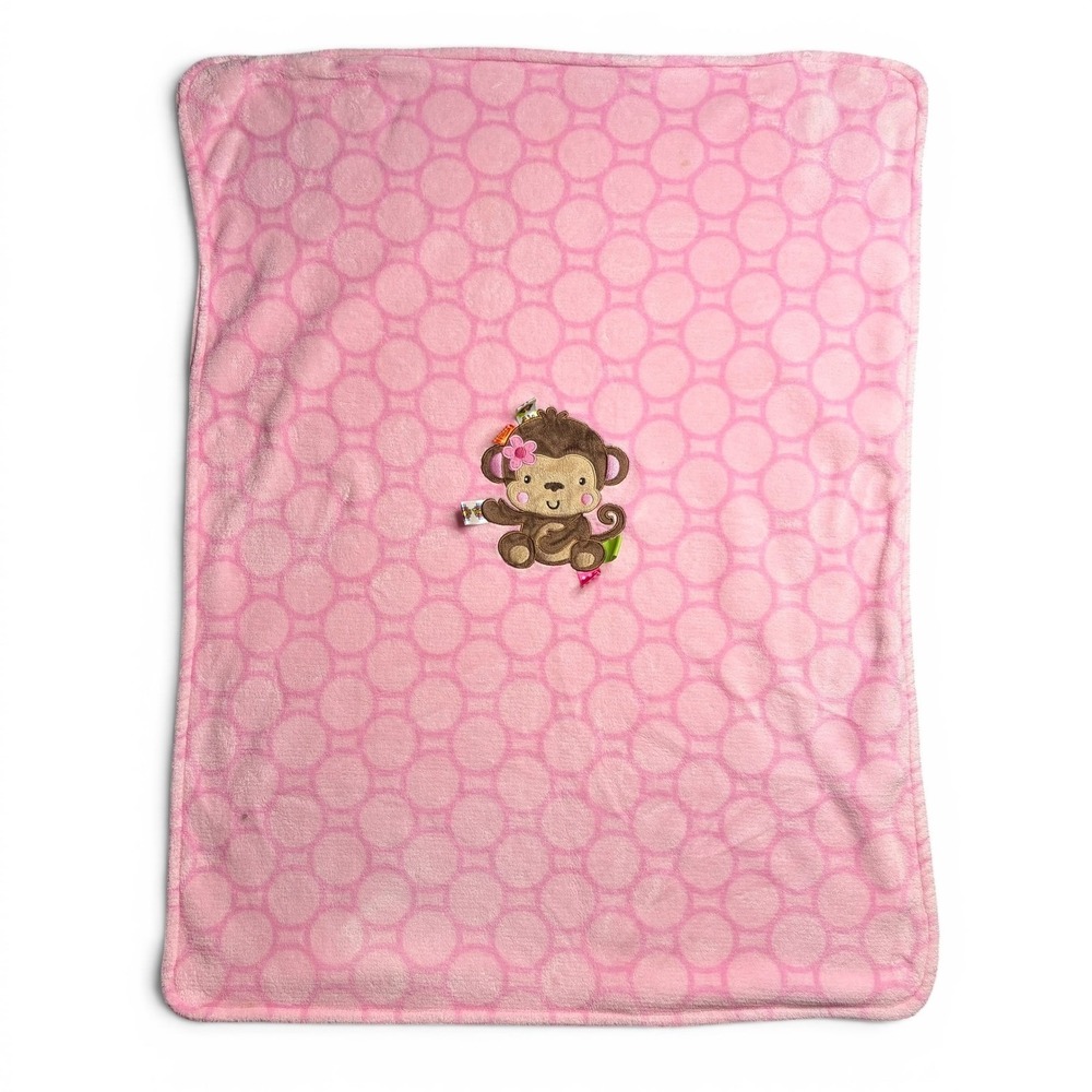 TaGgiEs Pink Monkey Baby Blanket Security Lovey Geometric Circle Fleece 30x40